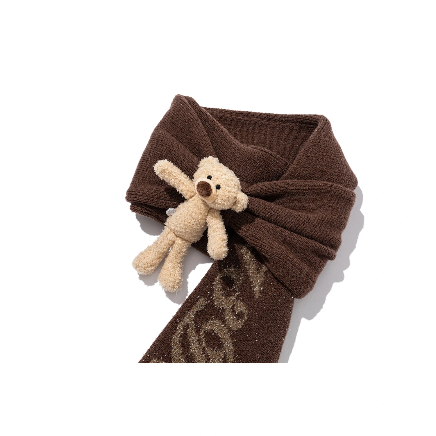 13DE MARZO Doozoo Bow Tassel Beaded Scarf Brown - Image 8