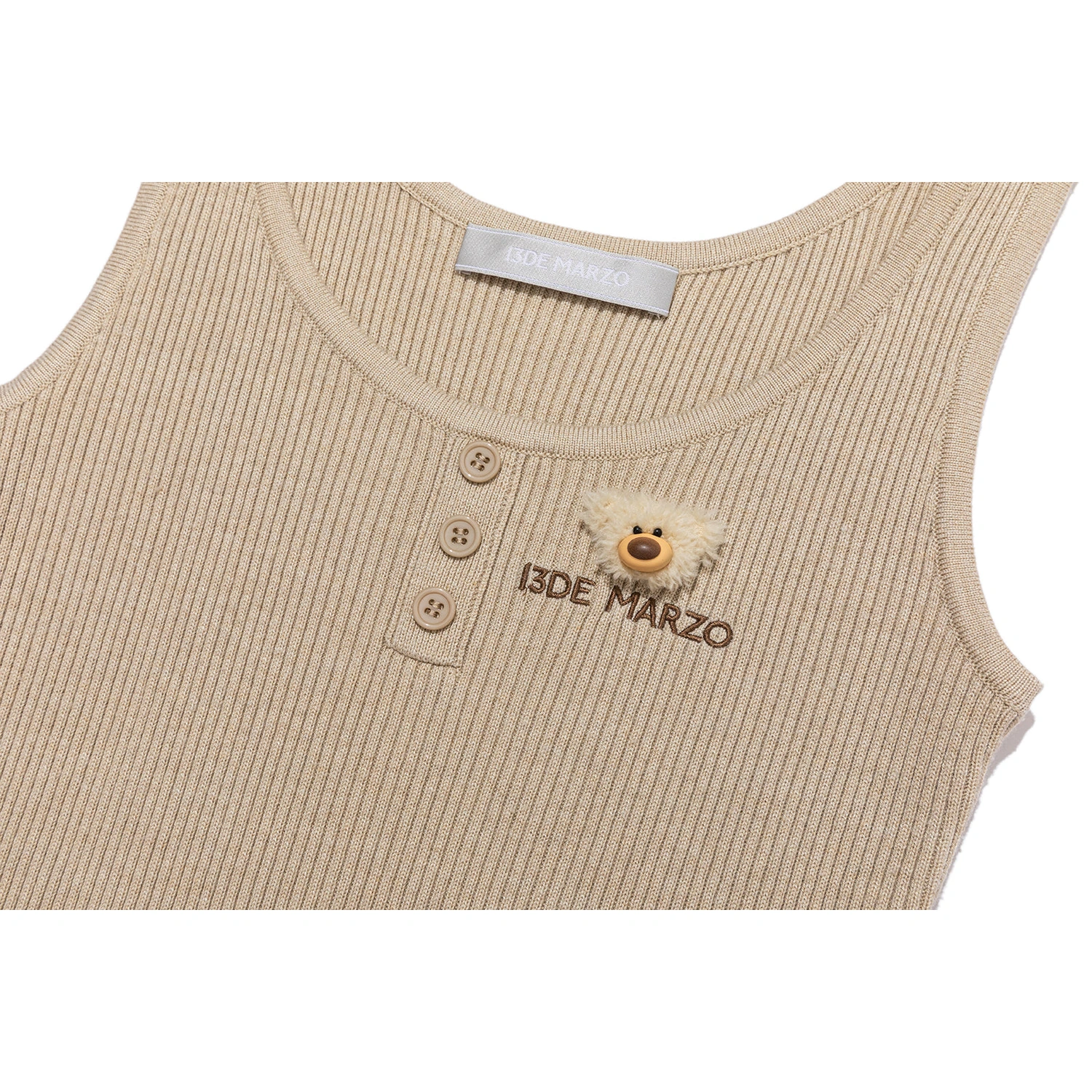 13DE MARZO Henley Neck Knit Vest Khaki - Image 8