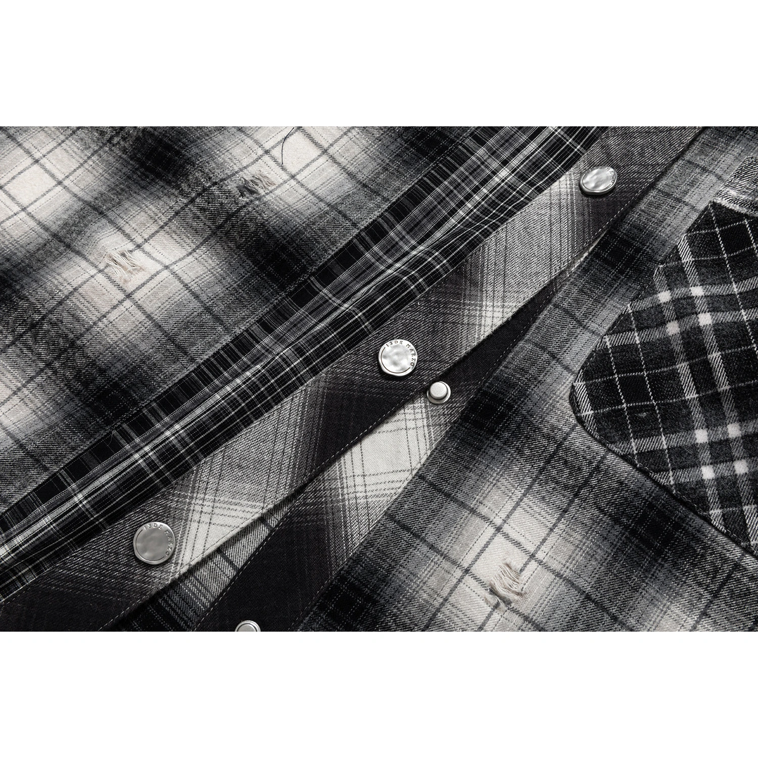 13DE MARZO Patchwork Plaid Distressed Shirt - Image 9
