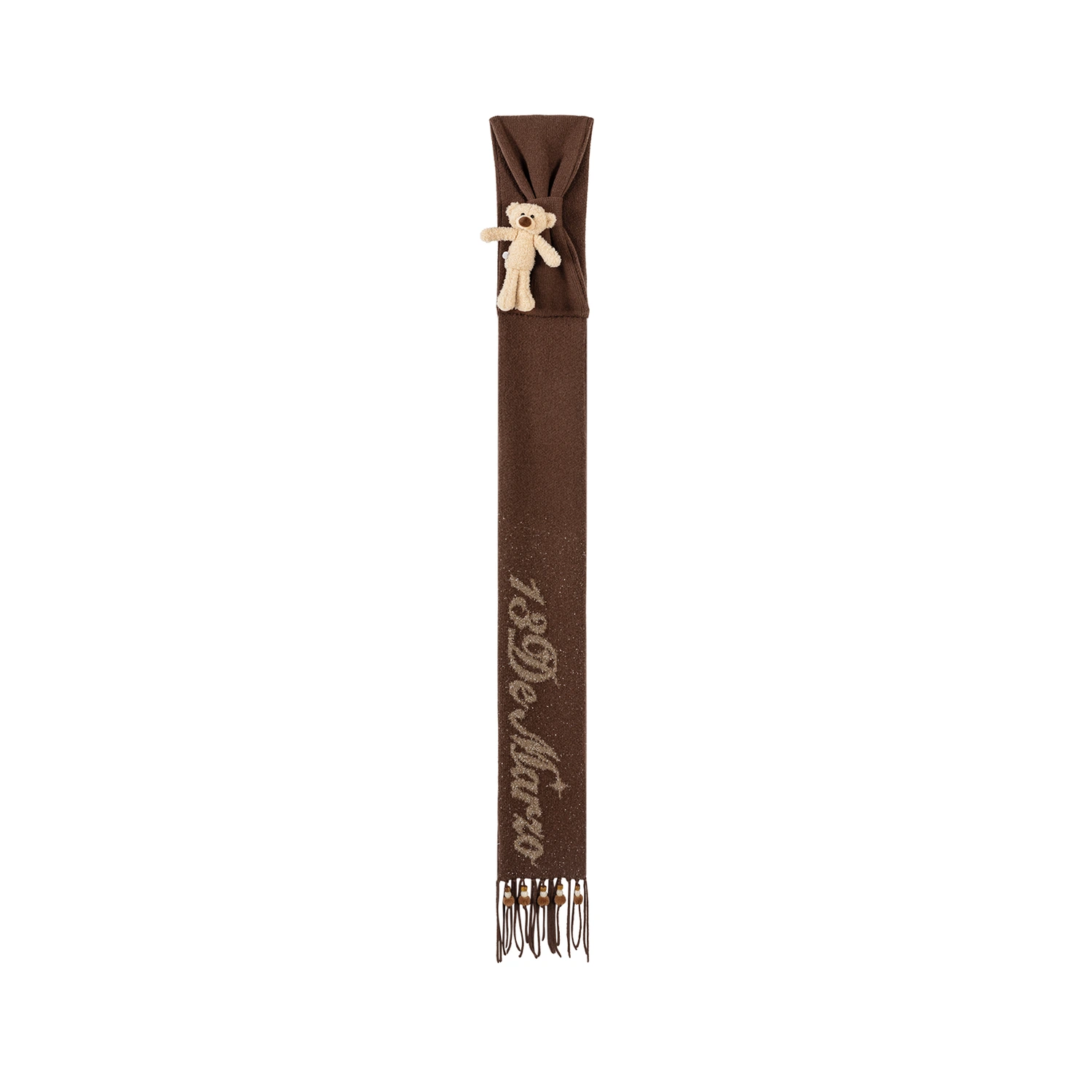 13DE MARZO Doozoo Bow Tassel Beaded Scarf Brown - Image 10