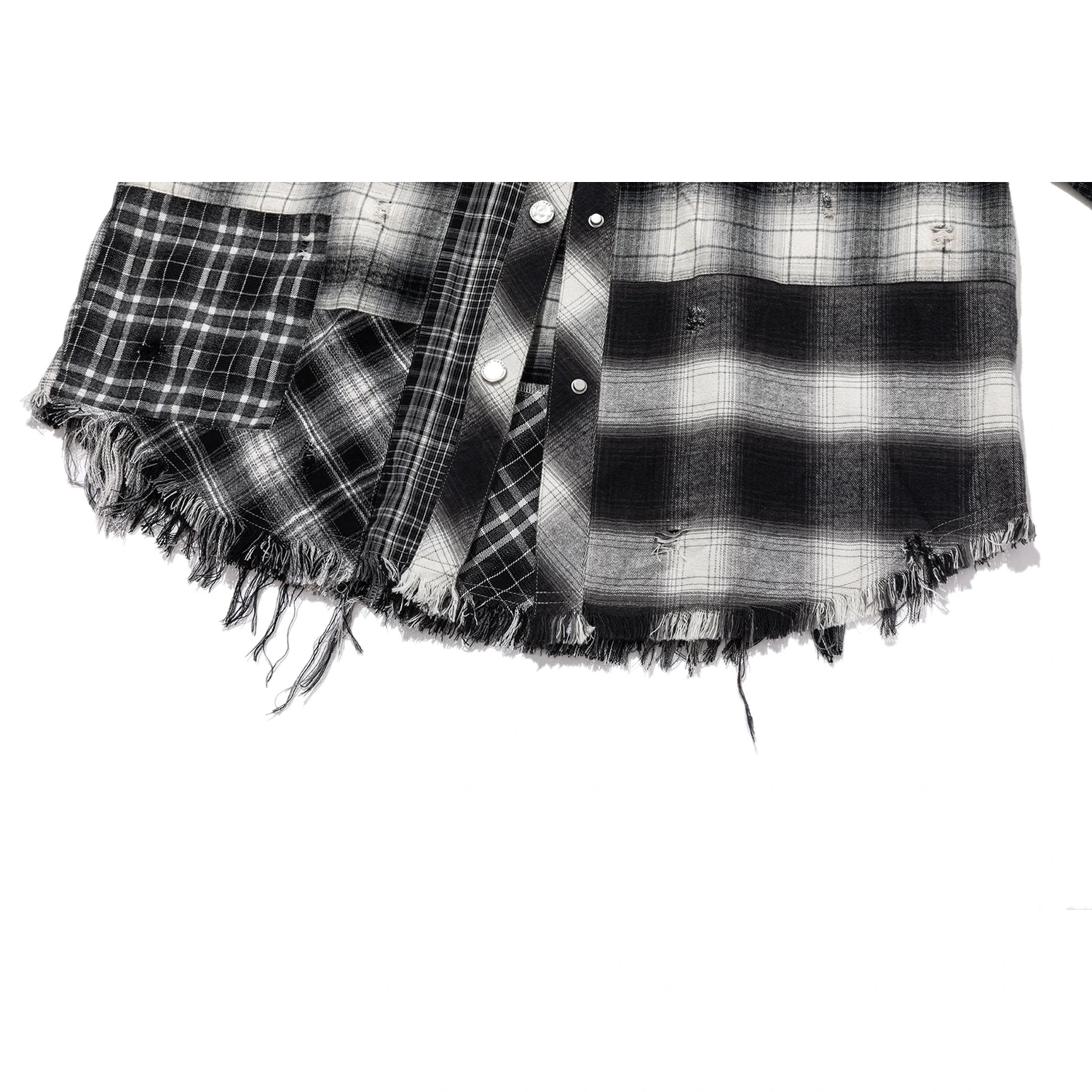 13DE MARZO Patchwork Plaid Distressed Shirt - Image 10