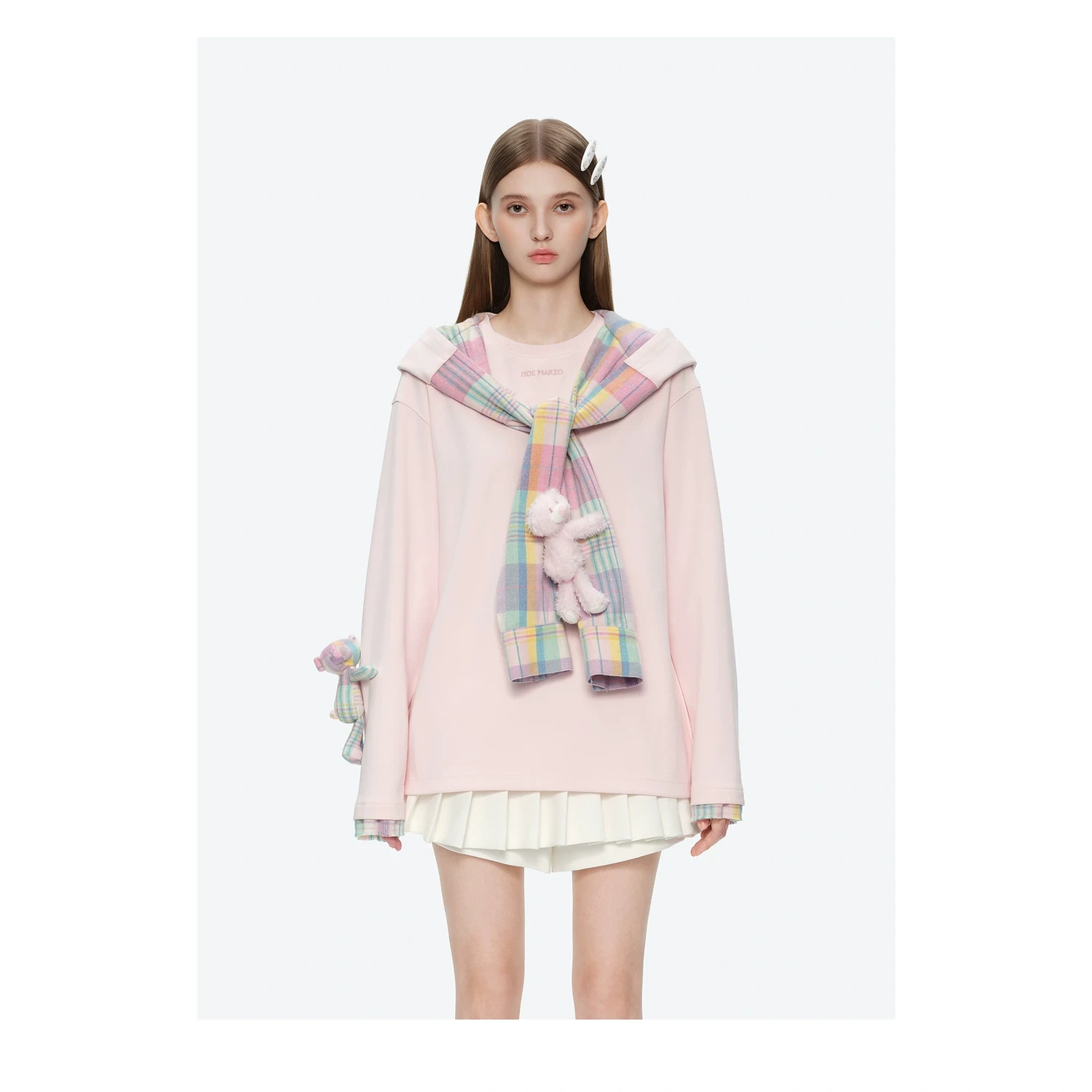 13DE MARZO Plaid Deconstructed Long Sleeve Pink - Image 3