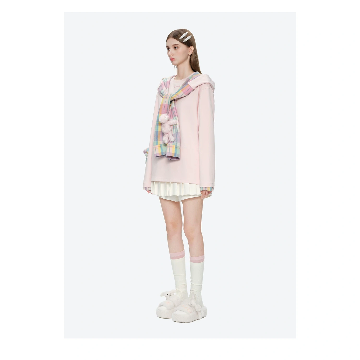 13DE MARZO Plaid Deconstructed Long Sleeve Pink - Image 4